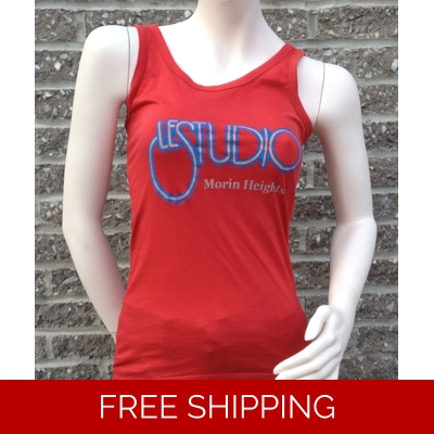 Woman Red Tank Top Silver & Blue Front Logo M/H